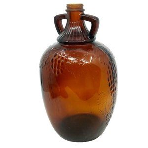 VINTAGE 1930s AMBER GLASS 1 GALLON WINE BOTTLE JUG W/ EMBOSSED GRAPES DESIGN